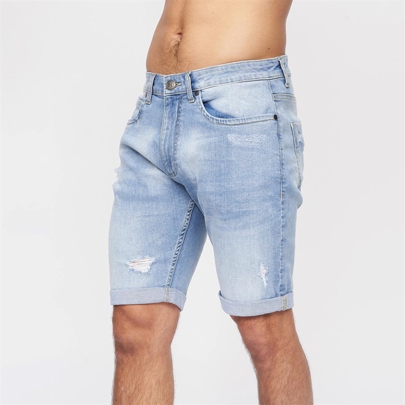 Crosshatch Herenshorts RipTrey met krasdetail Denim Lichtgewassen