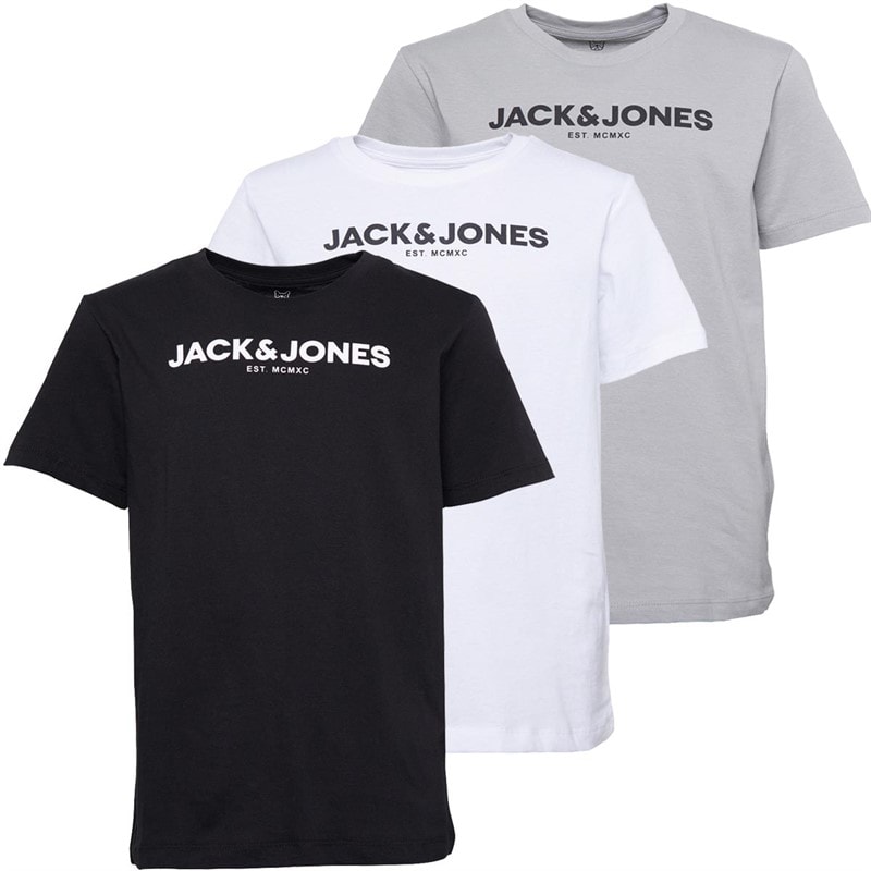 JACK & JONES Jongens Harry Driepack T-shirts Wit/Zwart/Grijs