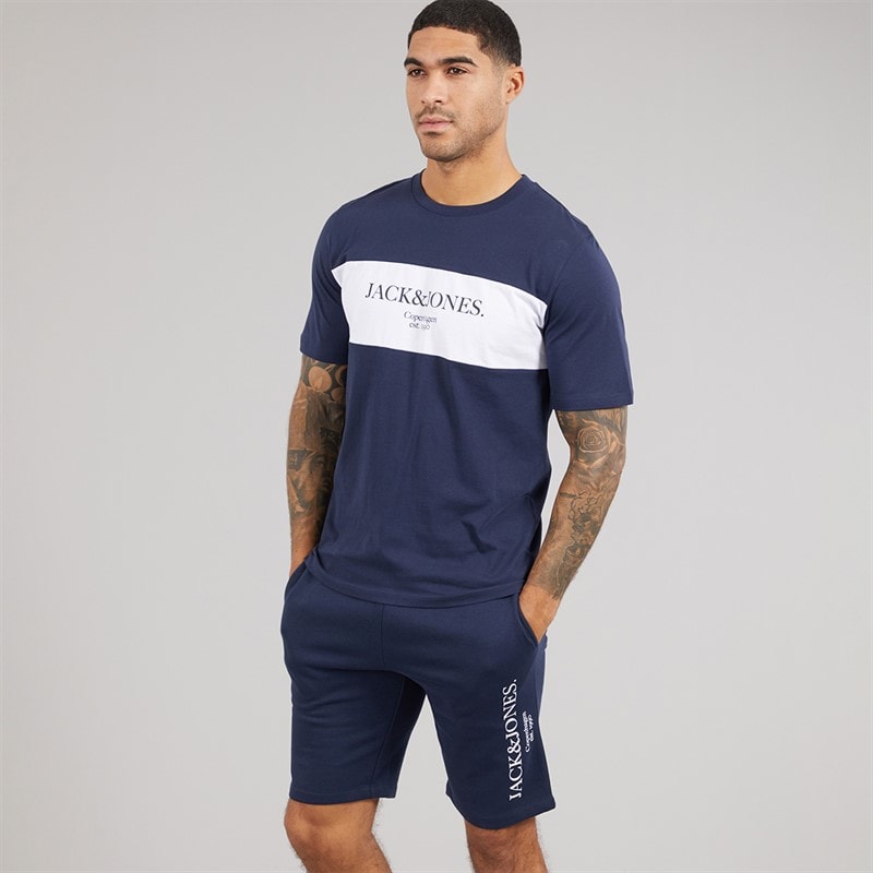 JACK & JONES Heren Chester T-shirt en shorts set Navy Blazer
