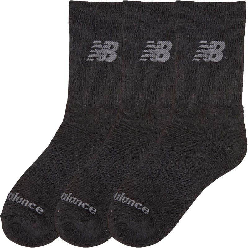 New Balance Junior Drie Pak Gewatteerde Crew Sokken Zwart