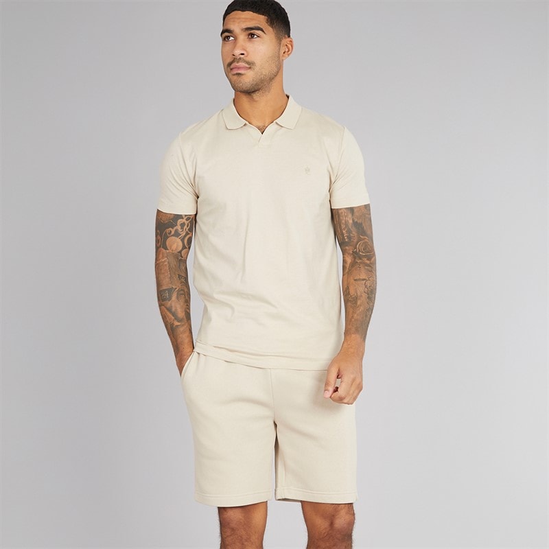 French Connection Heren Jersey Trofee Poloshirt en Shorts Set Stone